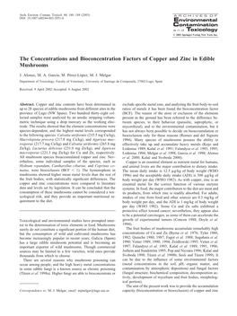 The Concentrations and Bioconcentration Factors of Copper and Zinc in Edible Mushrooms