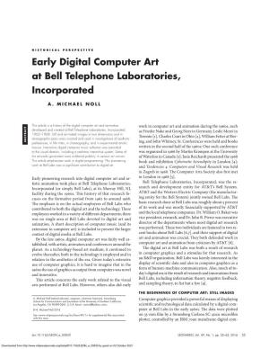 Early Digital Computer Art at Bell Telephone Laboratories, Incorporated