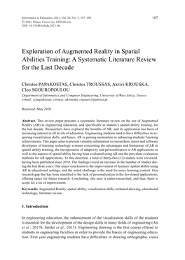 Exploration of Augmented Reality in Spatial Abilities Training: a Systematic Literature Review for the Last Decade