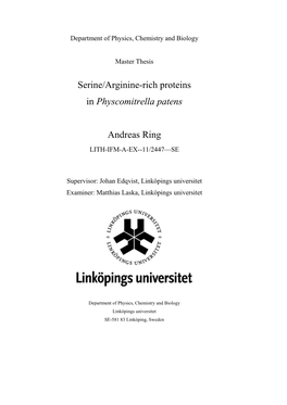 Serine/Arginine-Rich Proteins in Physcomitrella Patens Andreas Ring