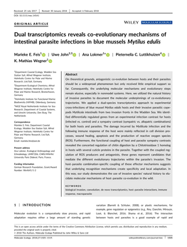 Dual Transcriptomics Reveals Co-Evolutionary Mechanisms of Intestinal Parasite Infections in Blue Mussels Mytilus Edulis