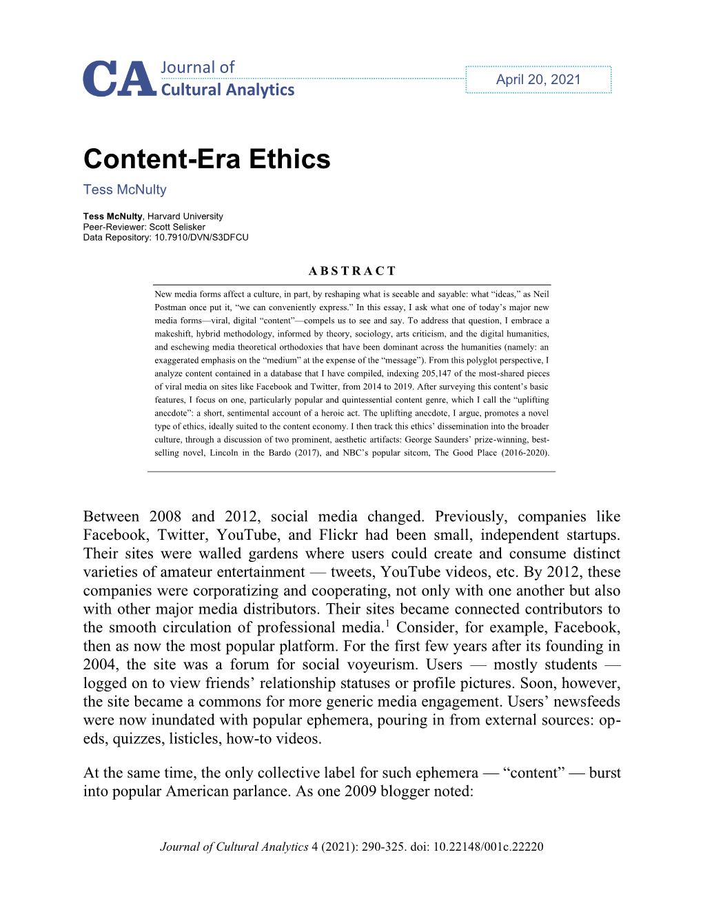 Content-Era Ethics Tess Mcnulty