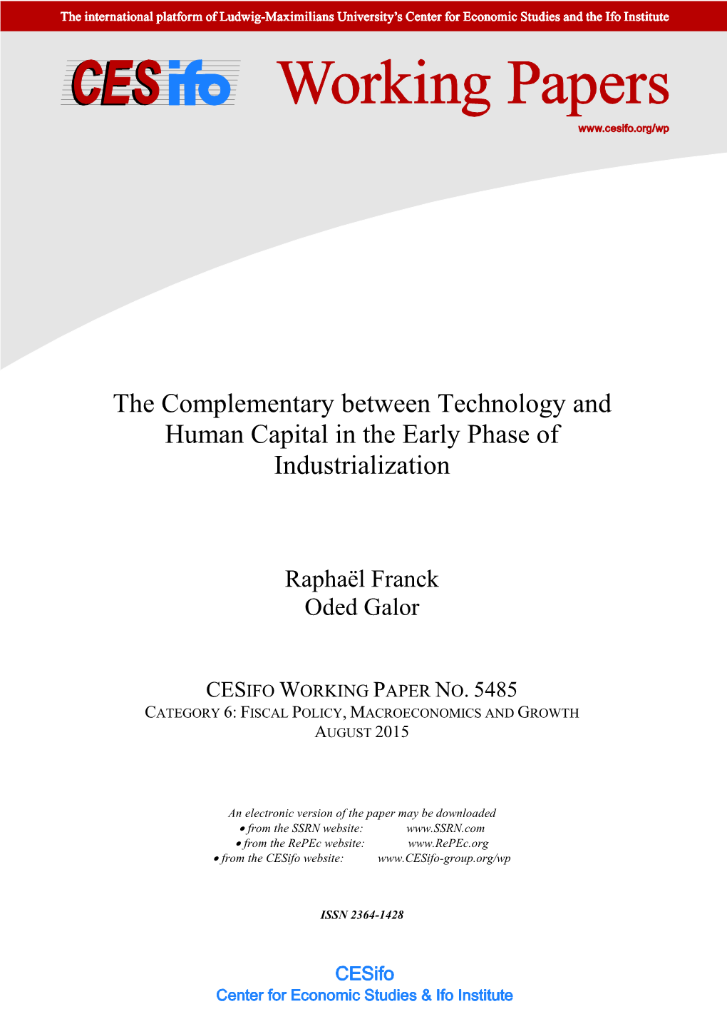 Cesifo Working Paper No. 5485 Category 6: Fiscal Policy, Macroeconomics and Growth August 2015