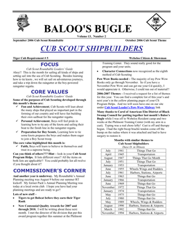 BALOO's BUGLE Volume 13, Number 2 September 2006 Cub Scout Roundtable October 2006 Cub Scout Theme CUB SCOUT SHIPBUILDERS