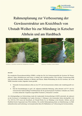 Rahmenplanung Zur Verbesserung Der Gewässerstruktur Am Kraichbach Von Ubstadt-Weiher Bis Zur Mündung in Ketscher Altrhein Und Am Hardtbach