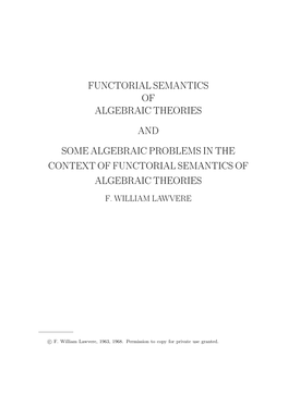Functorial Semantics of Algebraic Theories