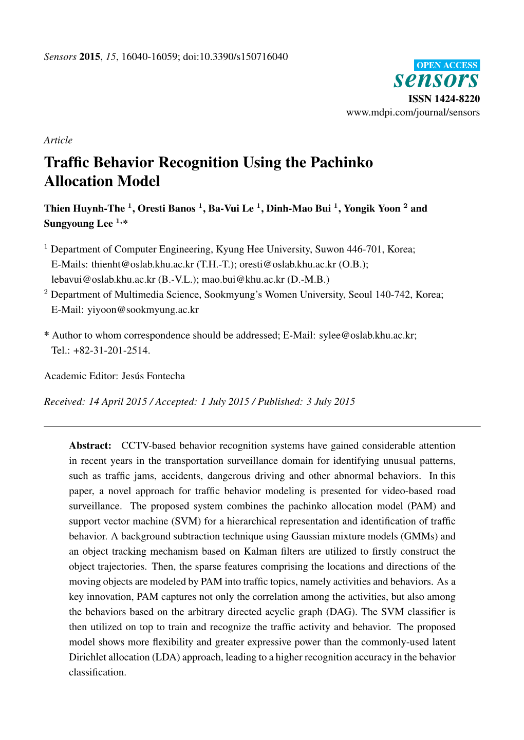 Traffic Behavior Recognition Using the Pachinko Allocation Model