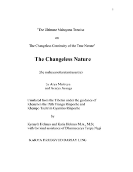 The Ultimate Mahayana Treatise on the Changeless Continuity of the True Nature