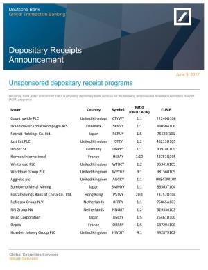 Depositary Receipts Announcement