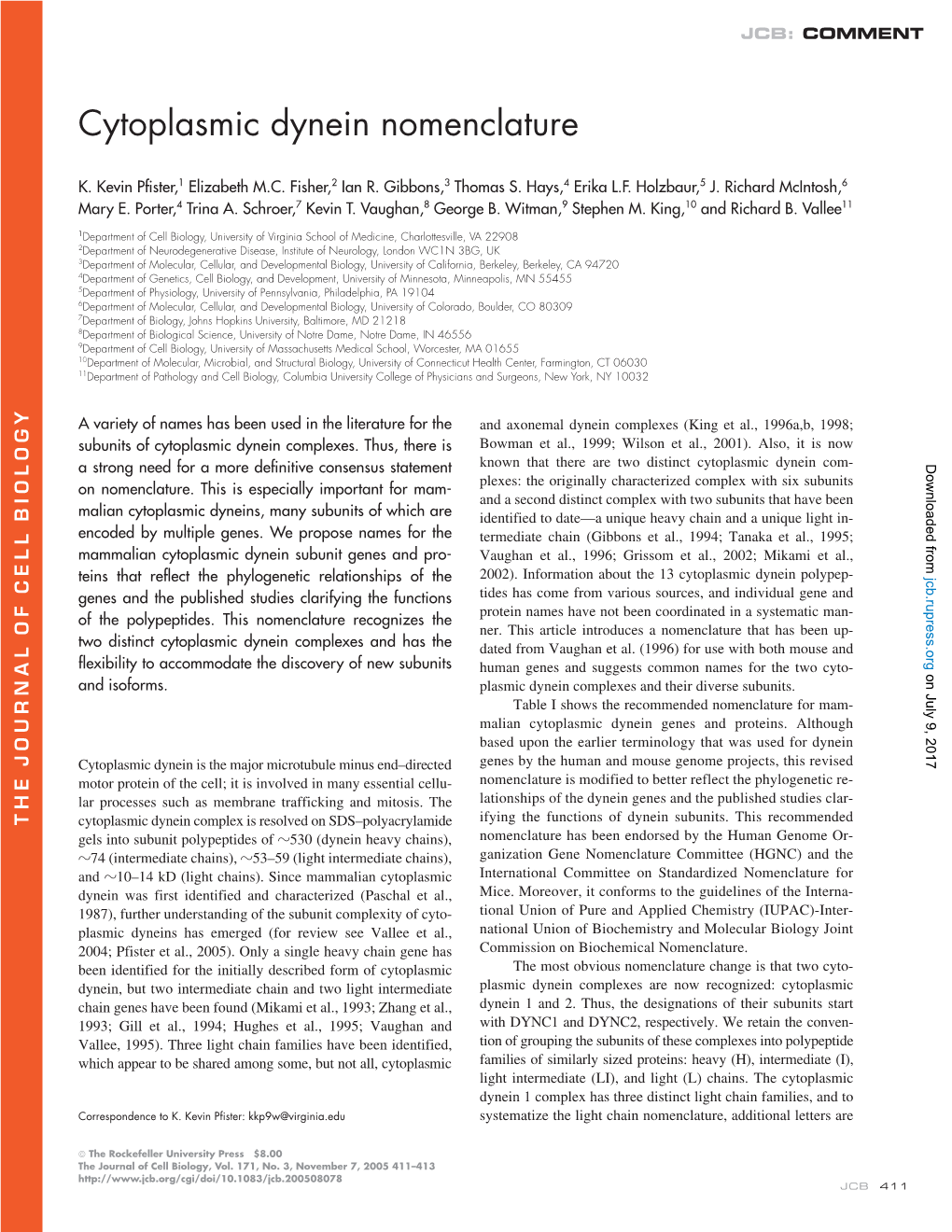 Cytoplasmic Dynein Nomenclature • Pfister Et Al