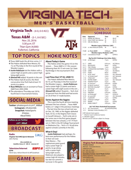 Hokie Notes Top Topics Broadcast Social Media