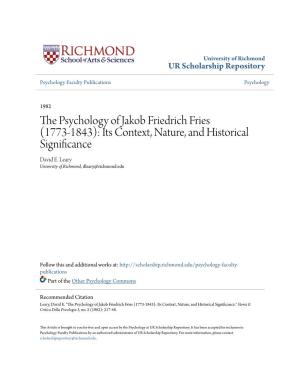 The Psychology of Jakob Friedrich Fries ( 1773-1843): Its Context, Natijre, and Historical Significance