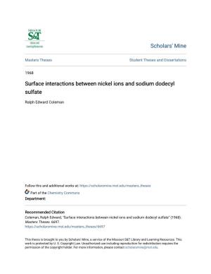 Surface Interactions Between Nickel Ions and Sodium Dodecyl Sulfate