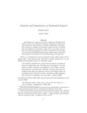 Aristotle and Łukasiewicz on Existential Import