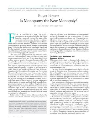 Buyer Power: Is Monopsony the New Monopoly?