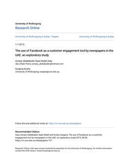 The Use of Facebook As a Customer Engagement Tool by Newspapers in the UAE: an Exploratory Study