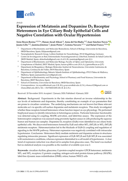 Expression of Melatonin and Dopamine D3 Receptor Heteromers in Eye Ciliary Body Epithelial Cells and Negative Correlation with Ocular Hypertension