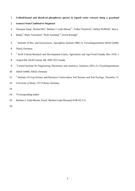 1 Colloid-Bound and Dissolved Phosphorus Species in Topsoil Water Extracts Along a Grassland 1 Transect from Cambisol to Stagnos