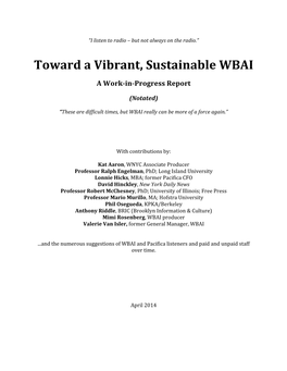 Toward a Vibrant, Sustainable WBAI