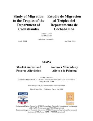 Study of Migration to the Tropics of the Department of Cochabamba