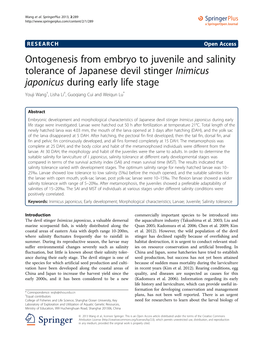 Ontogenesis from Embryo to Juvenile and Salinity Tolerance of Japanese