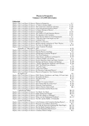 Physics in Perspective Volumes 1-15 (1999-2013) Index Editorials