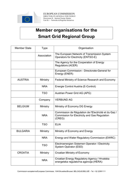 Member Organisations for the Smart Grid Regional Group