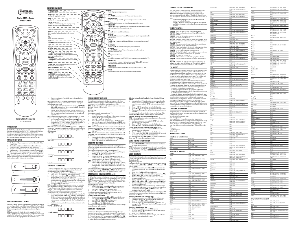 Charter OCAP 4Device Remote Control Universal Electronics, Inc DocsLib