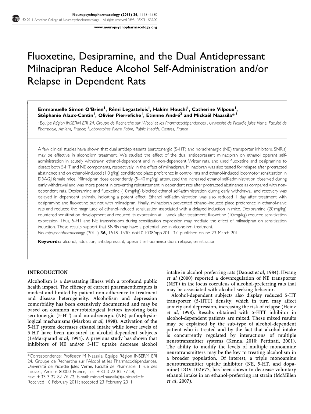 Fluoxetine, Desipramine, and the Dual Antidepressant Milnacipran Reduce Alcohol Self-Administration And/Or Relapse in Dependent Rats