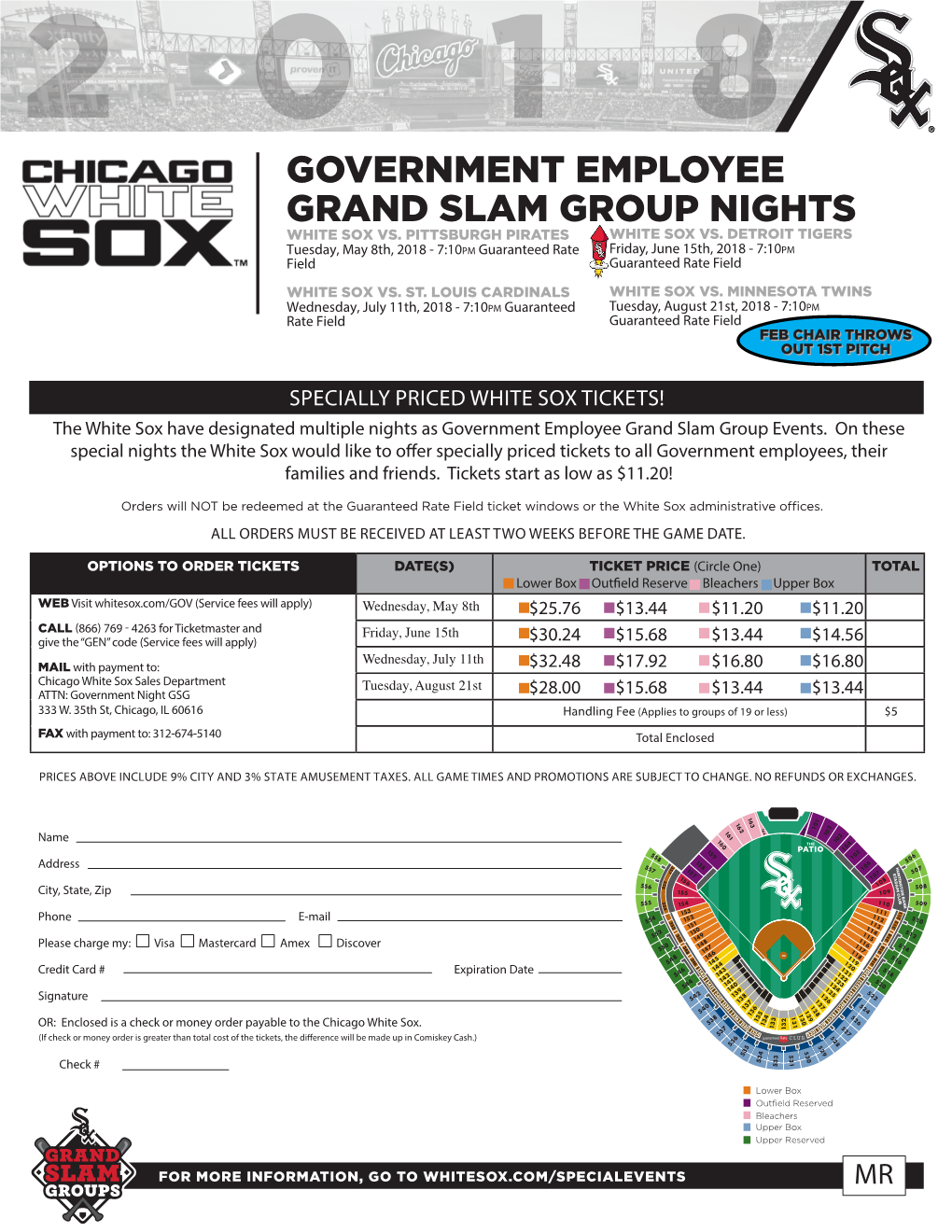 Government Employee Grand Slam Group Nights White Sox Vs