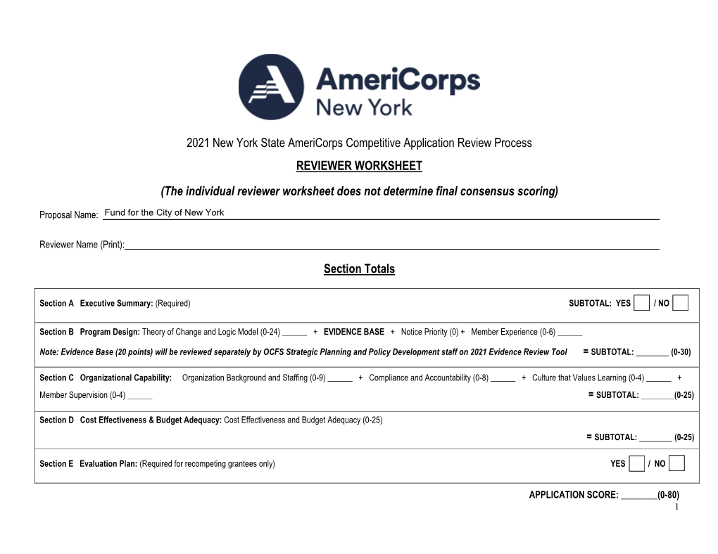 Americorps Technical Review Cover Sheet
