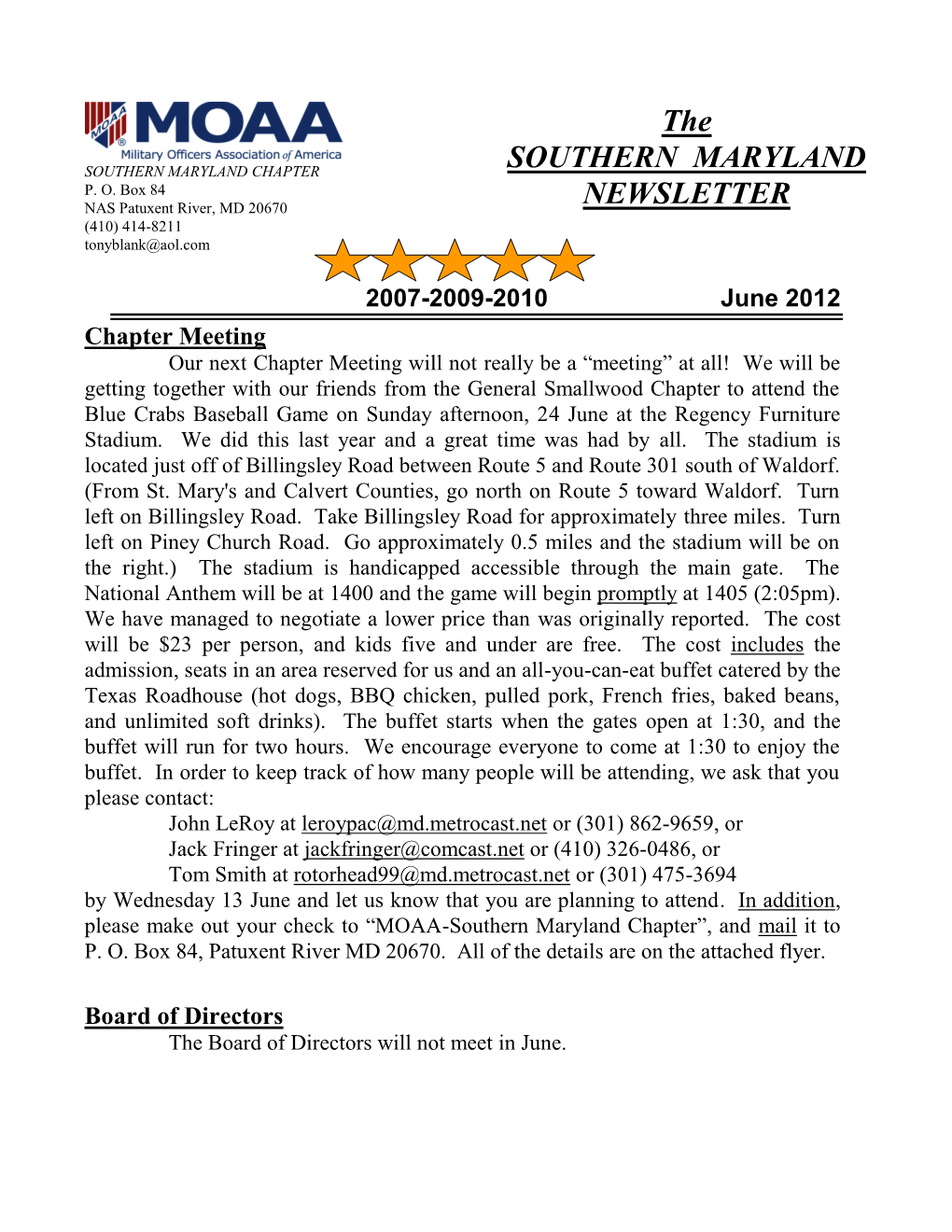 The SOUTHERN MARYLAND NEWSLETTER