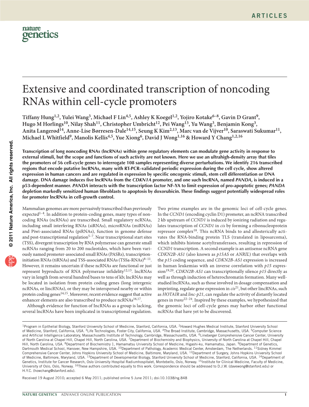 Extensive and Coordinated Transcription of Noncoding Rnas