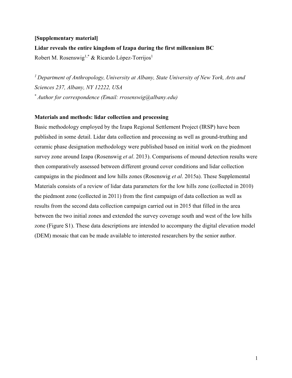 Supplementary Material] Lidar Reveals the Entire Kingdom of Izapa During the First Millennium BC Robert M