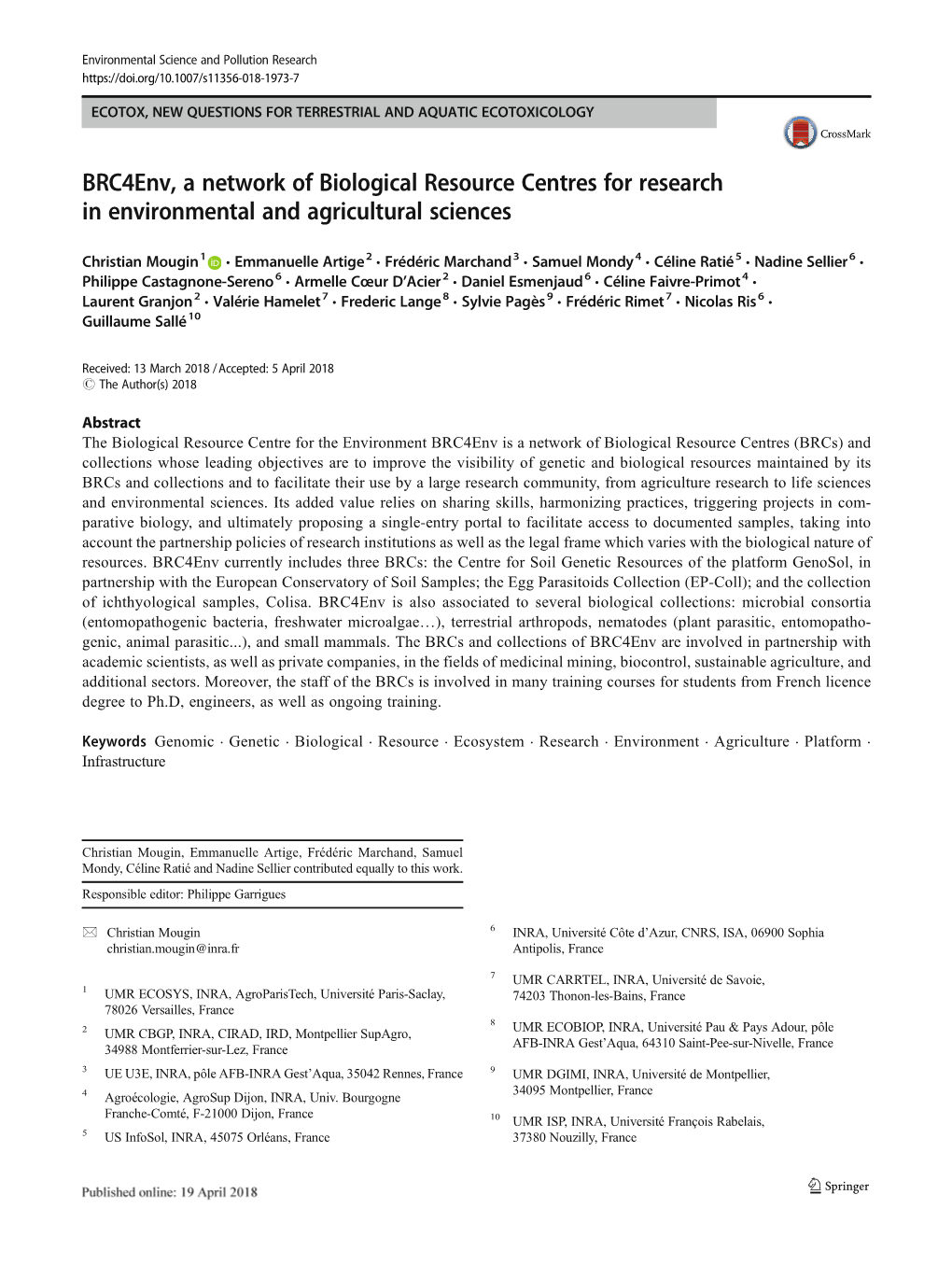 Brc4env, a Network of Biological Resource Centres for Research in Environmental and Agricultural Sciences