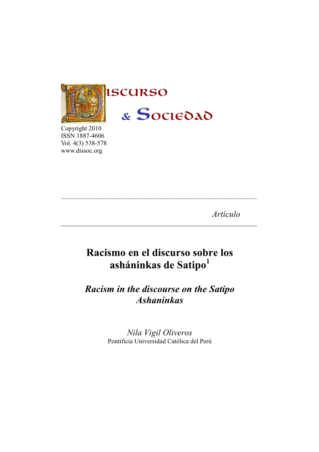 Racismo En El Discurso Sobre Los Asháninkas De Satipo1