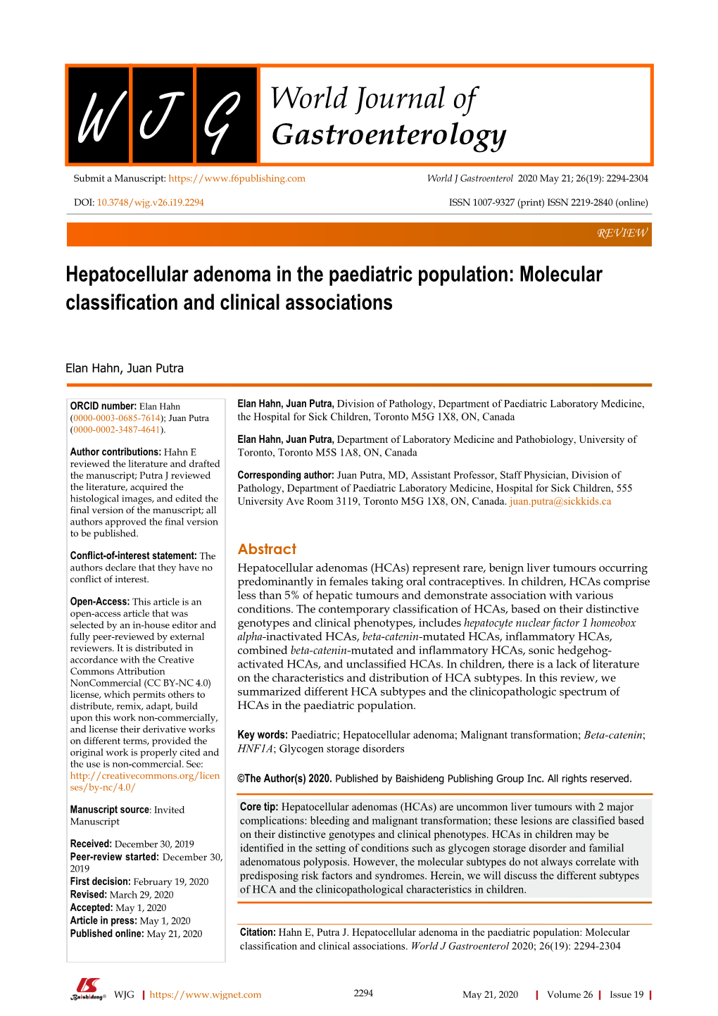 Hepatocellular Adenoma in the Paediatric Population: Molecular Classification and Clinical Associations