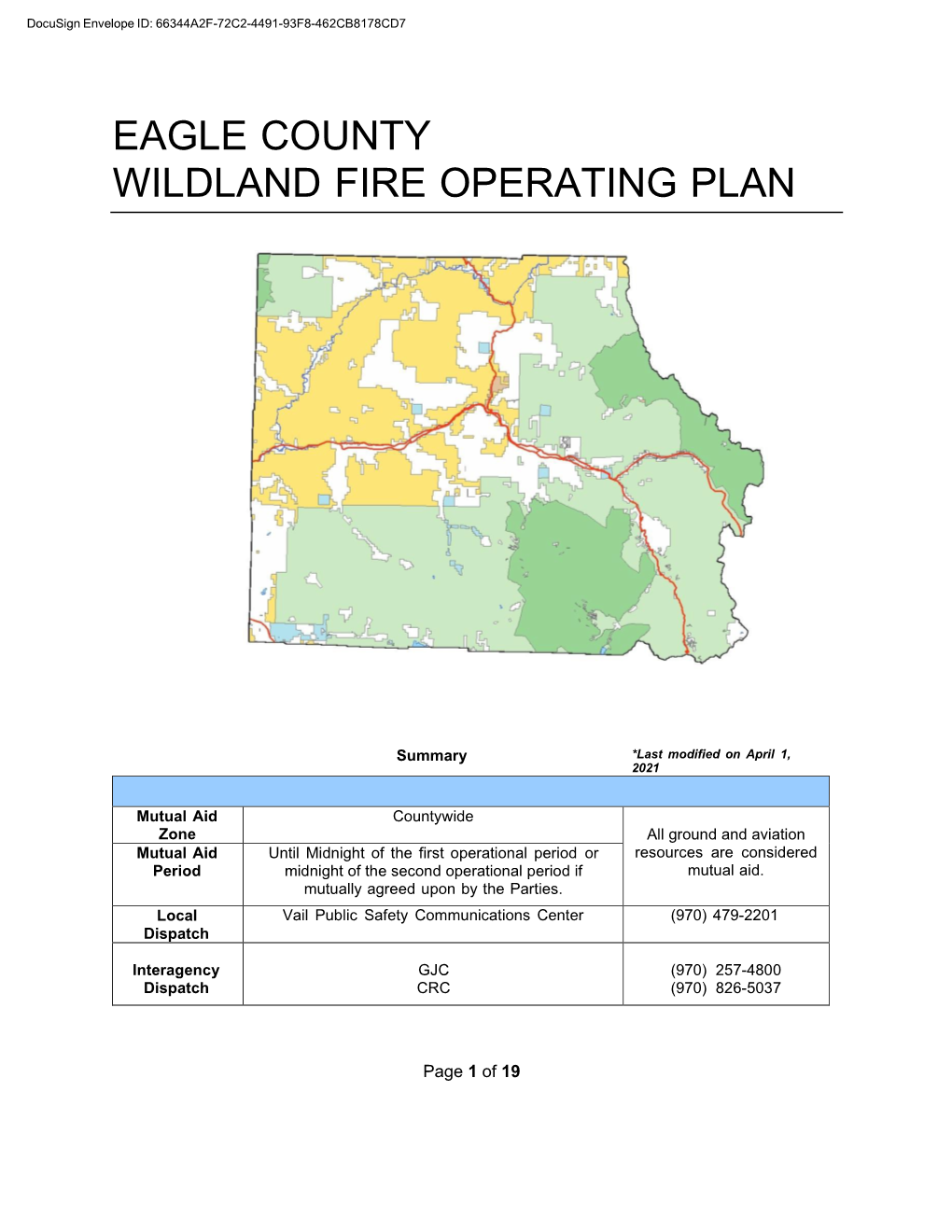 Eagle County Wildland Fire Operating Plan