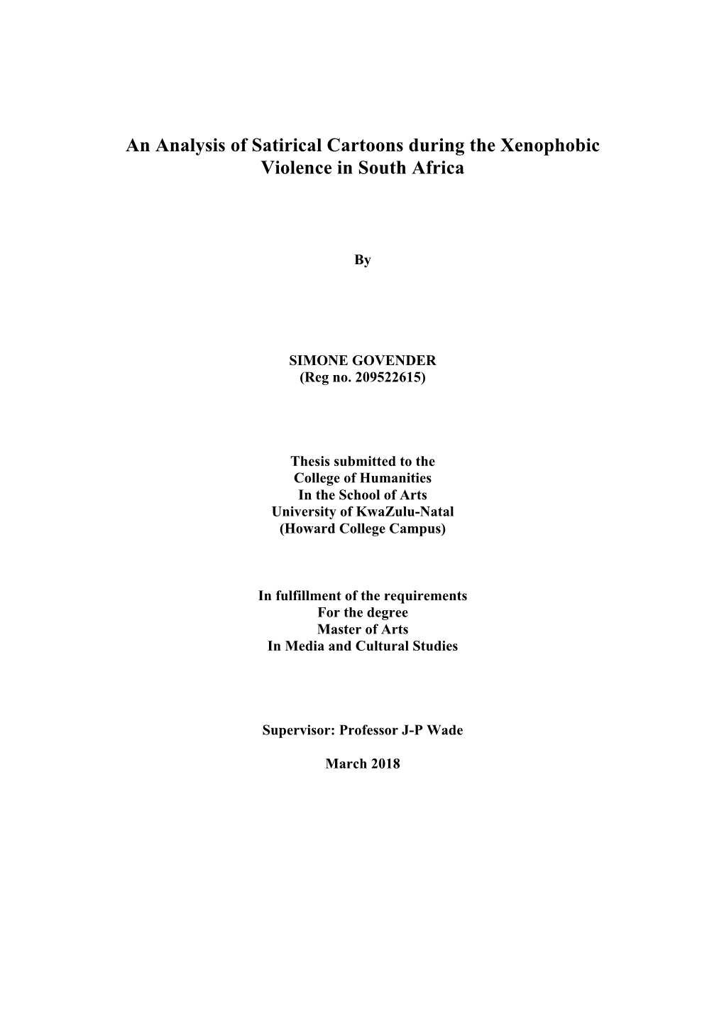 An Analysis of Satirical Cartoons During the Xenophobic Violence in South Africa