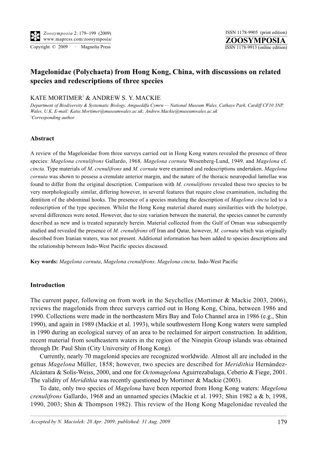 Polychaeta) from Hong Kong, China, with Discussions on Related Species and Redescriptions of Three Species