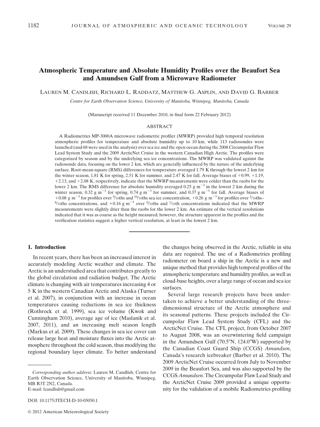 Atmospheric Temperature and Absolute Humidity Profiles Over The