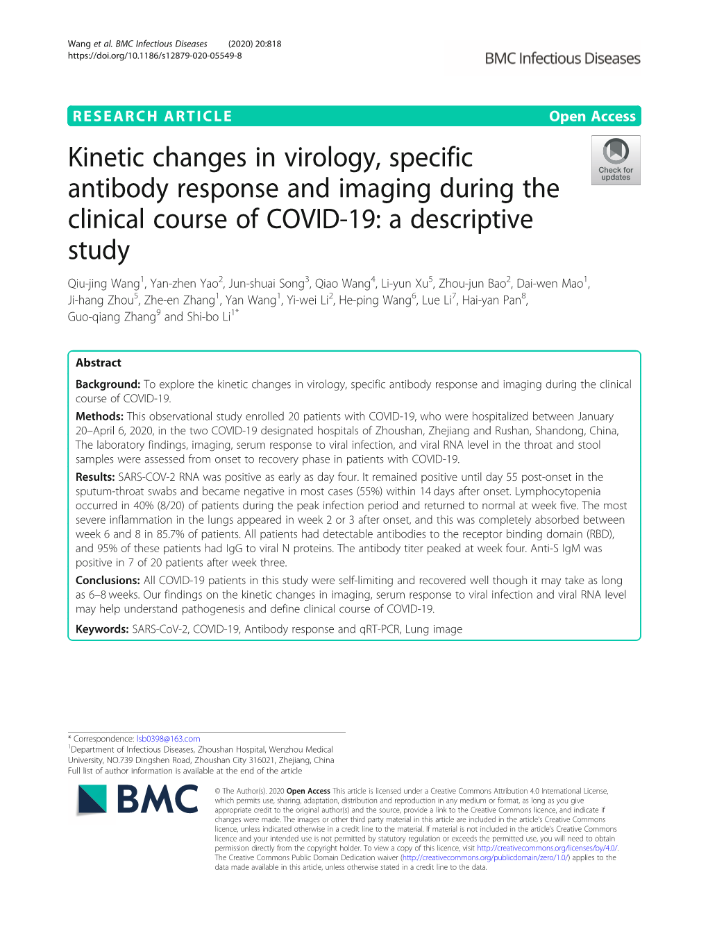 Kinetic Changes in Virology, Specific Antibody Response and Imaging