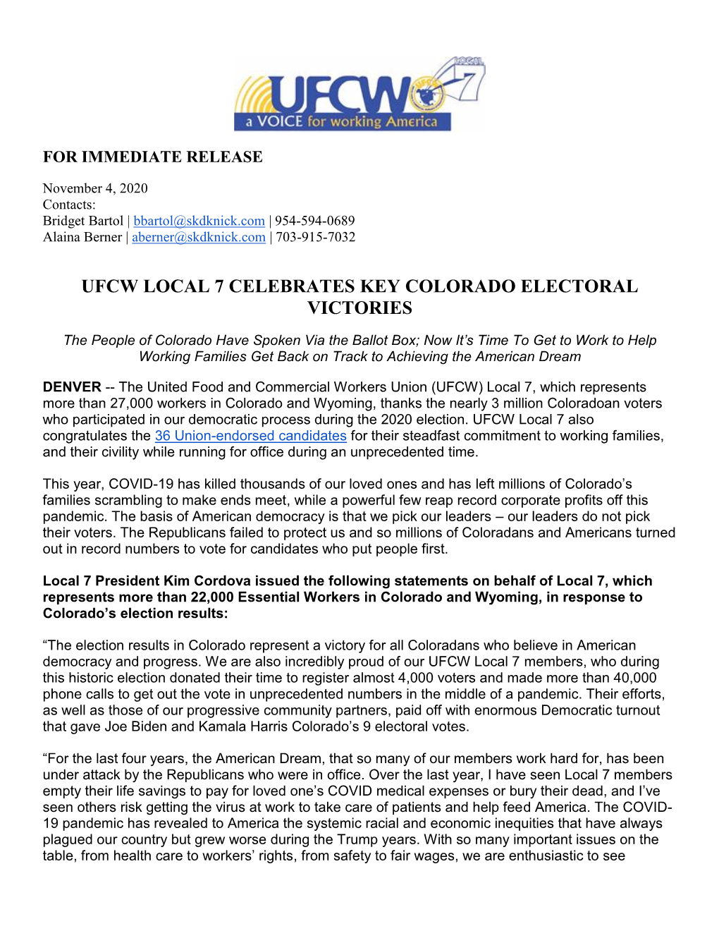 Ufcw Local 7 Celebrates Key Colorado Electoral Victories