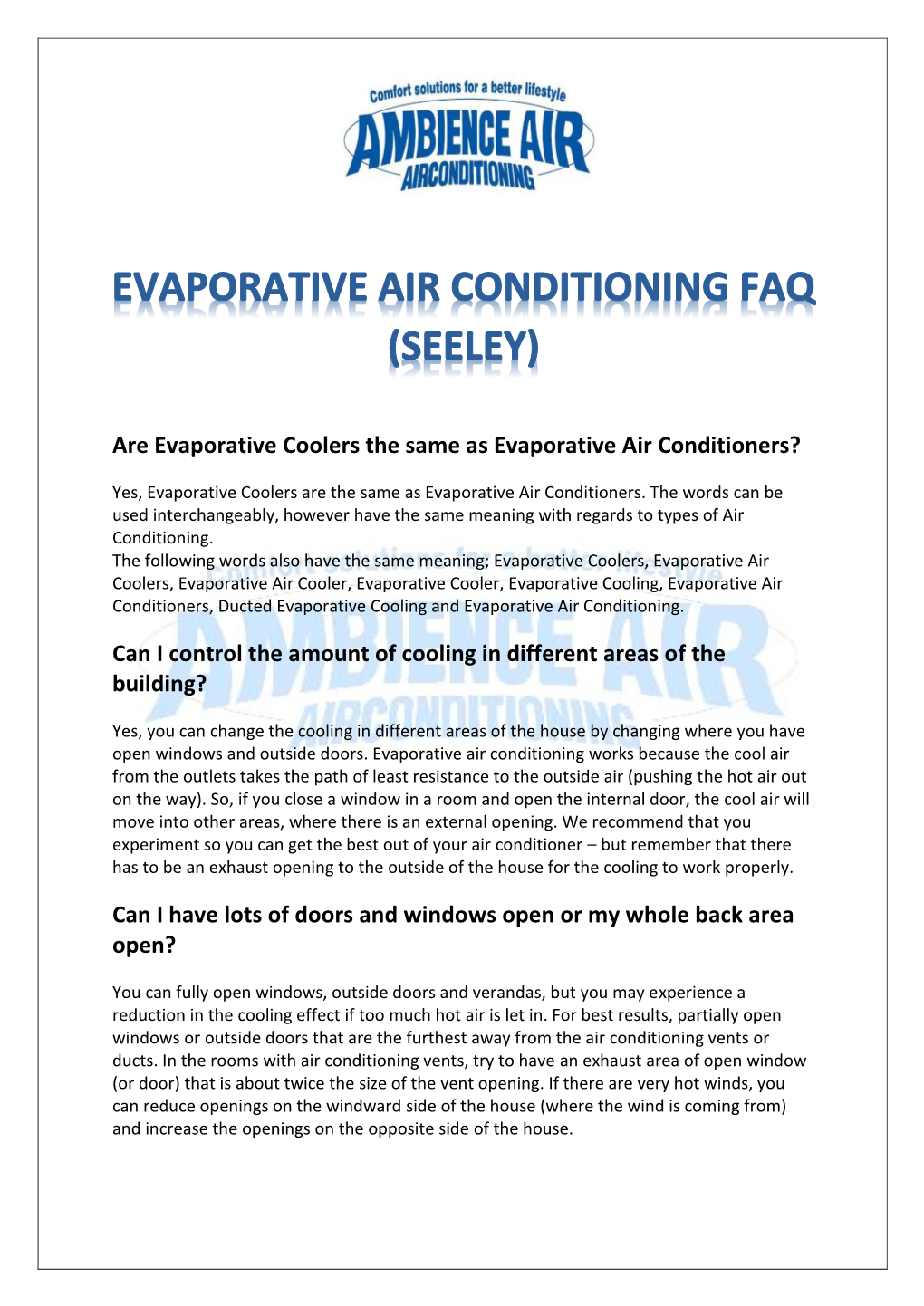 Evaporative Air Conditioning