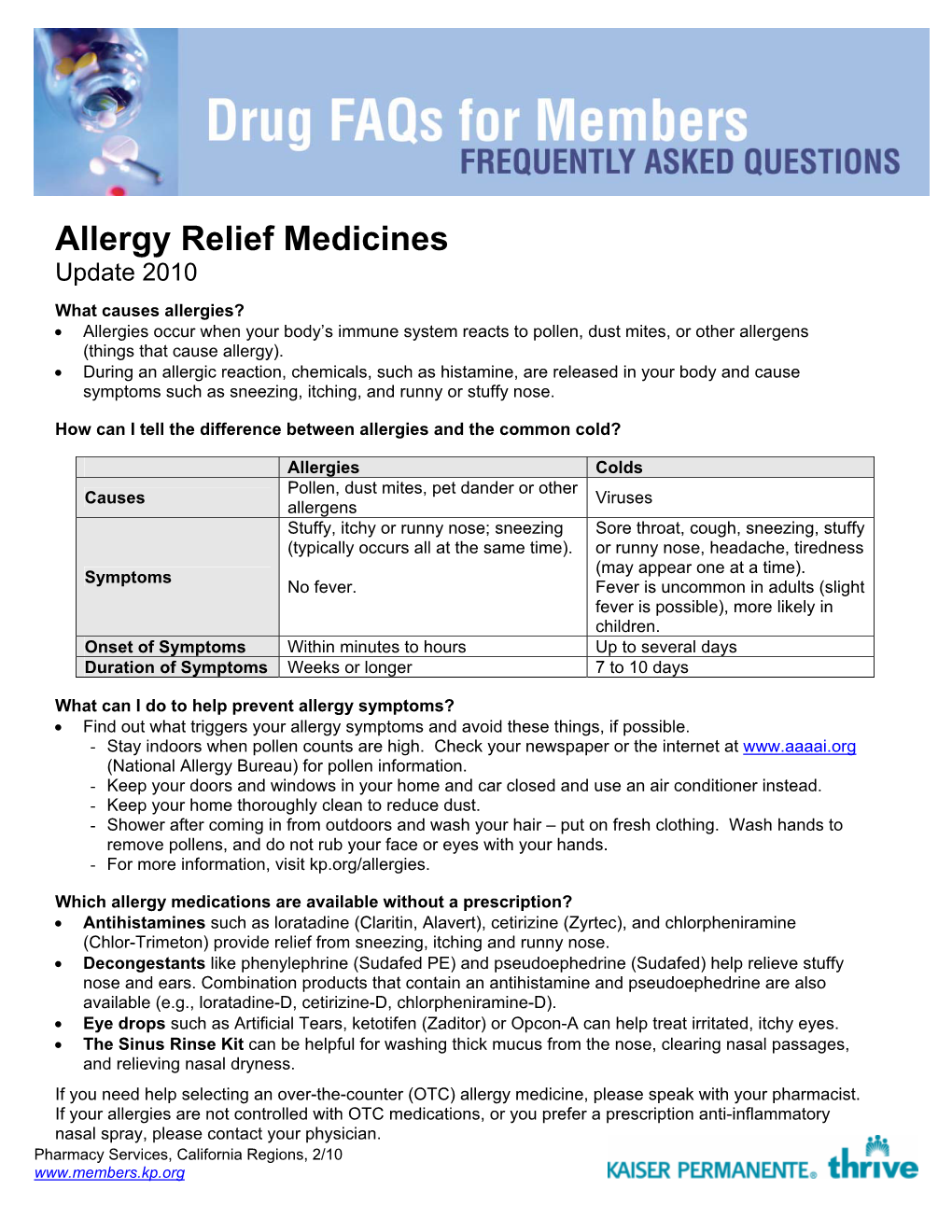 Allergy Relief Medicines Update 2010