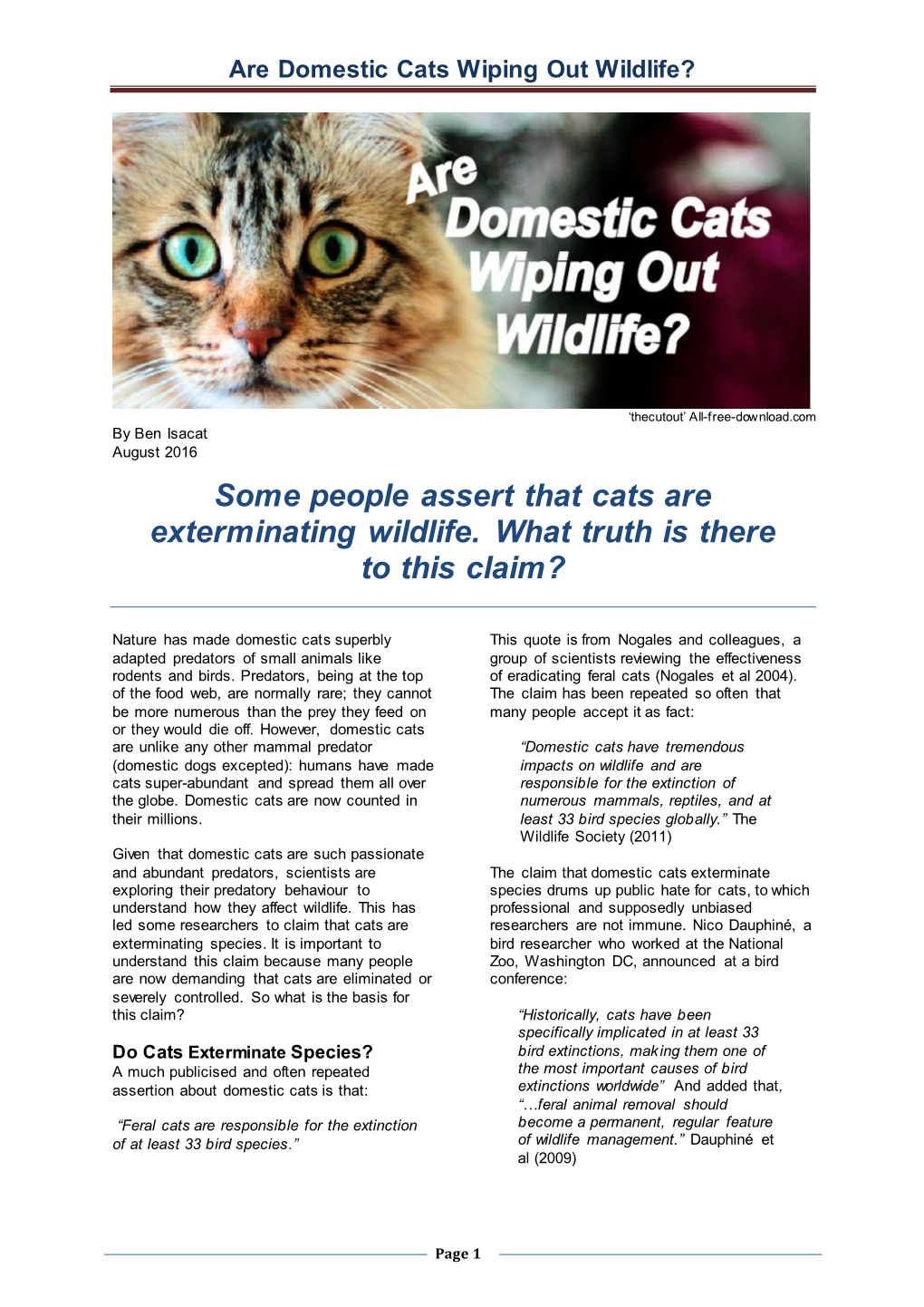 Are Domestic Cats Wiping out Wildlife?