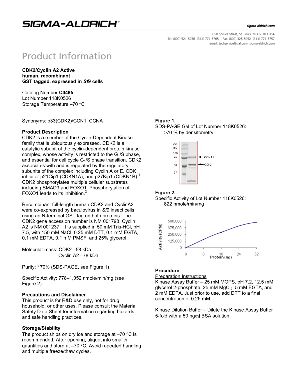 CDK2/Cyclin A2 Active Human, Recombinant GST Tagged, Expressed in Sf9 Cells