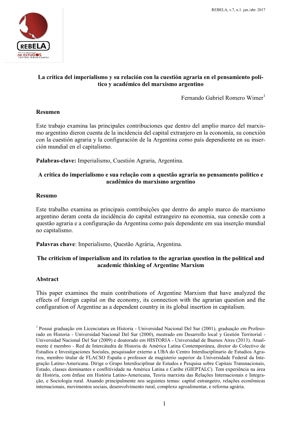 1 La Crítica Del Imperialismo Y Su Relación Con La Cuestión Agraria En