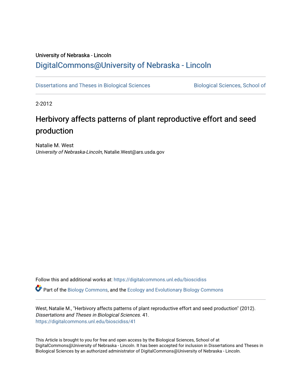 Herbivory Affects Patterns of Plant Reproductive Effort and Seed Production