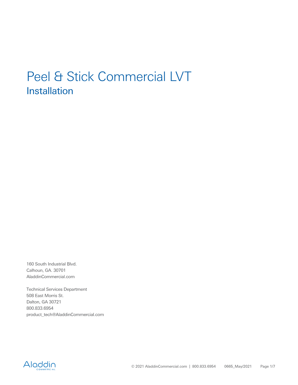 Aladdin Commercial LVT Peel & Stick Installation Instructions